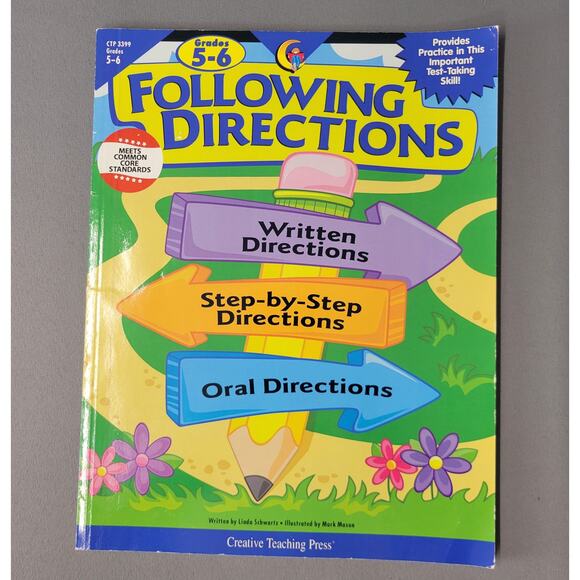 Following Directions Grades 5-6 Workbook Linda Schwartz Skill Building PB Book - Picture 1 of 16